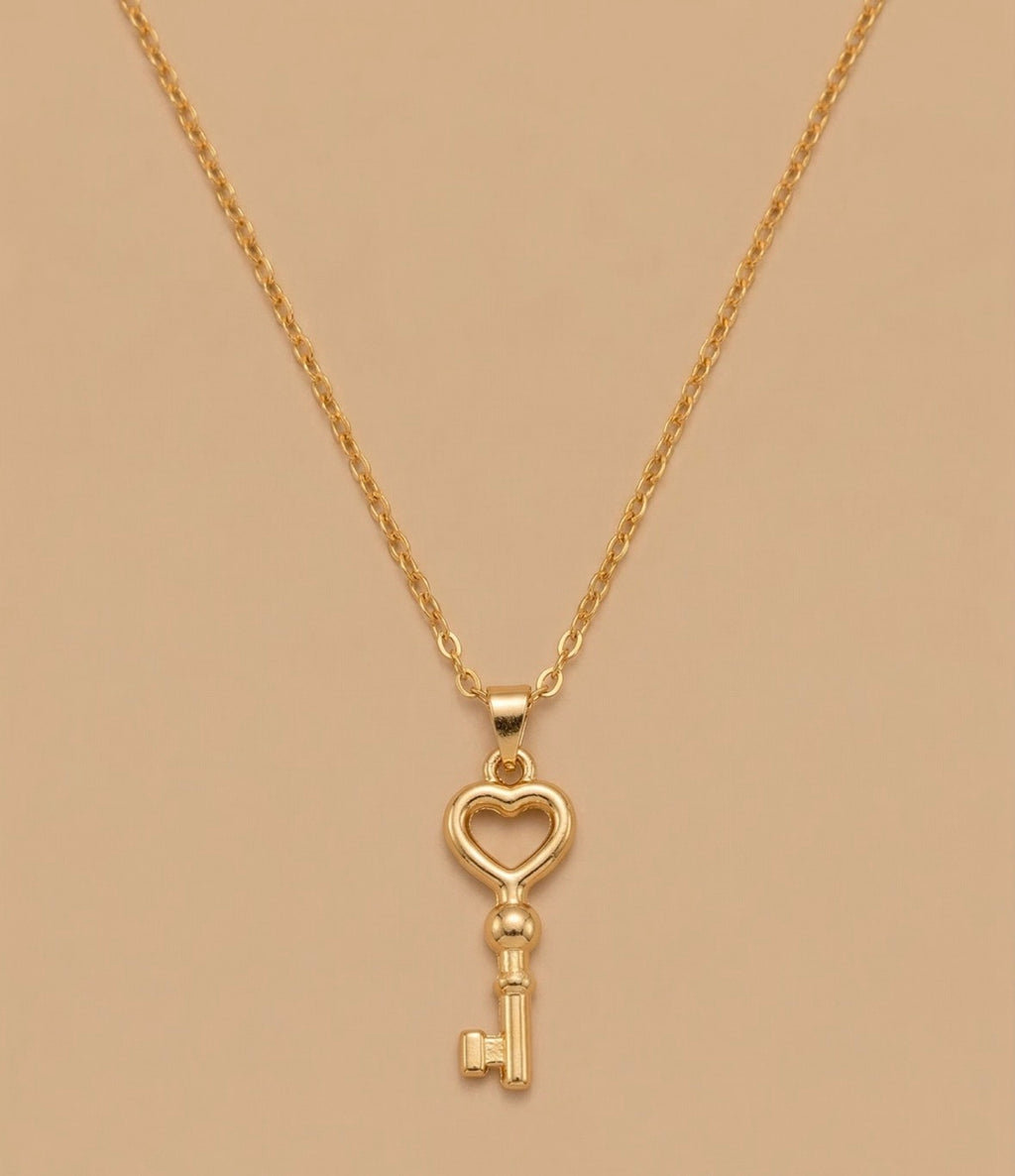 Stainless golden key necklace